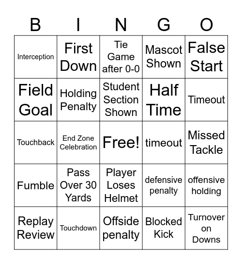 Football Bingo Card