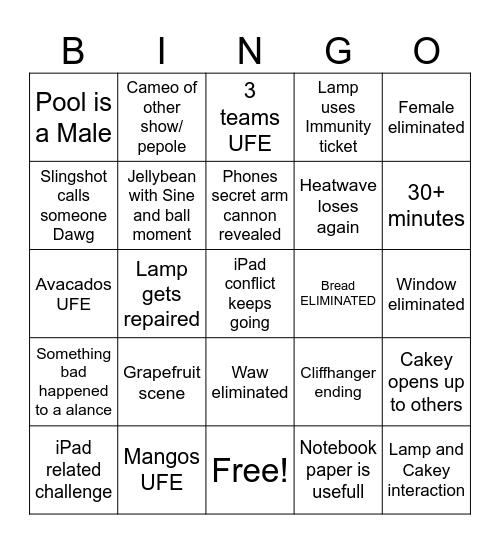 Object invasion Bingo Card