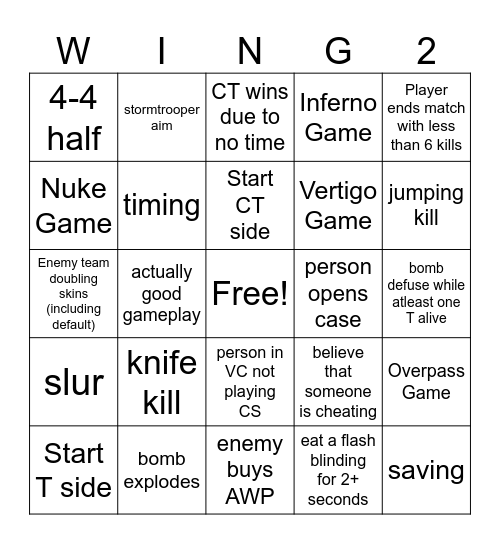 CS Wingman Bingo V0.5 Bingo Card
