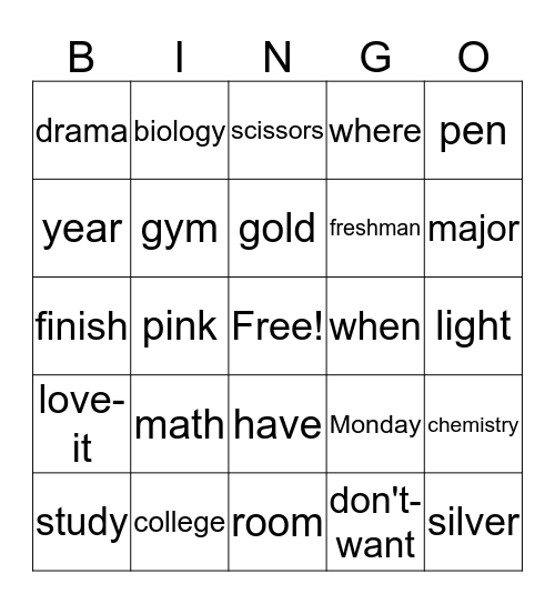 unit 2 voacb- school and classroom Bingo Card