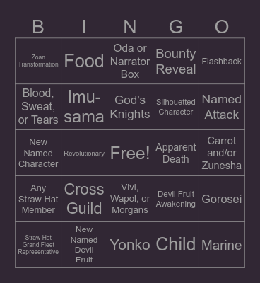 One Piece Chapter 1190 Bingo Card