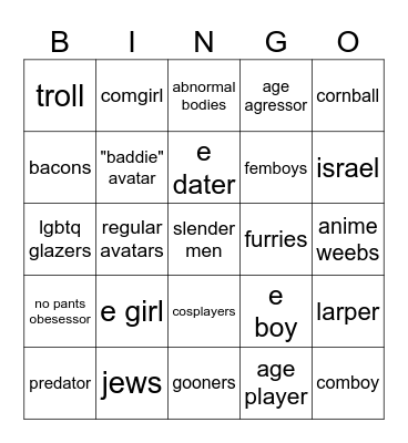 roblox degenerates (in cac) Bingo Card