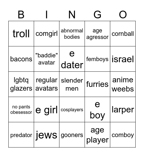roblox degenerates (in cac) Bingo Card