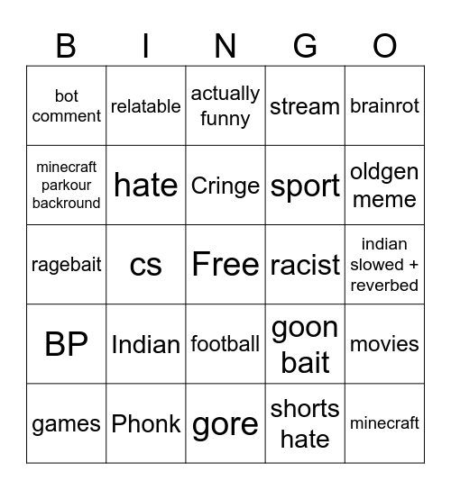 tiktok bingo Card