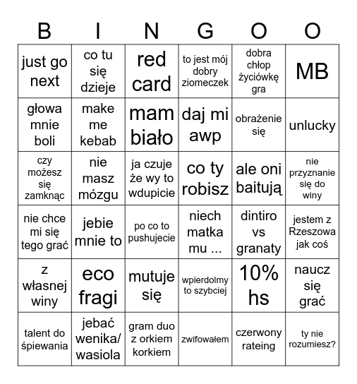 Dintiro Bingo Card