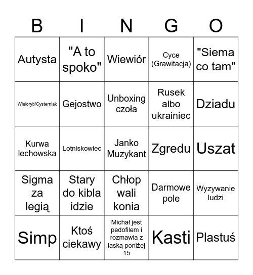 Omegle Bingo Card