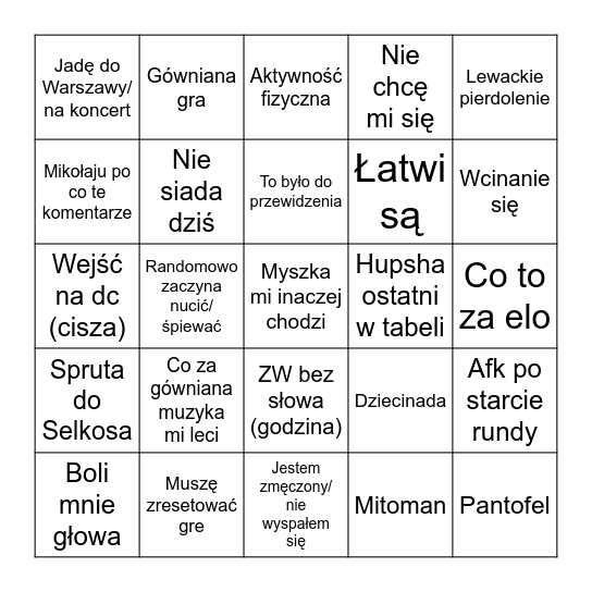 Hupsha Bingo Card