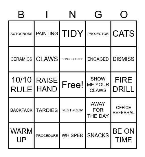 WELCOME TO ART!! Bingo Card