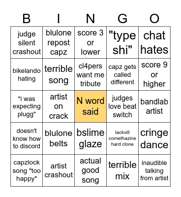 song wars shiz Bingo Card