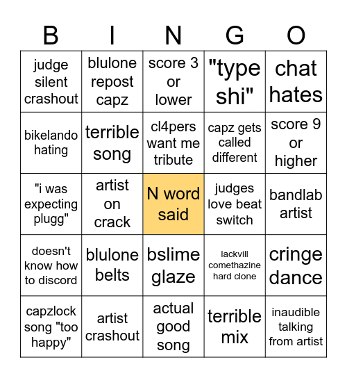 song wars shiz Bingo Card