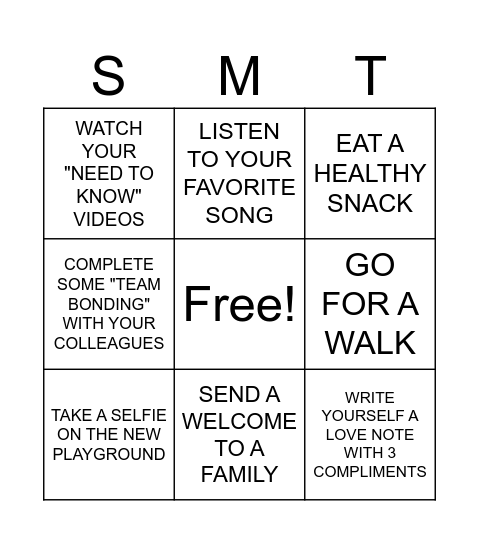WORK WEEK BINGO Card