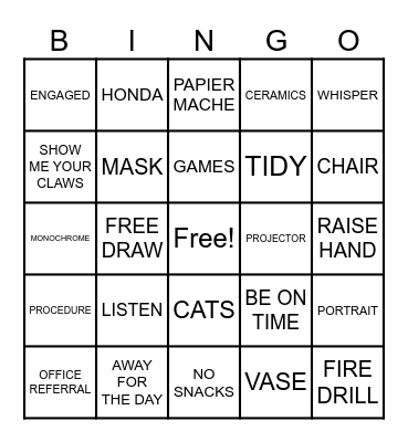 WELCOME TO ART!! Bingo Card