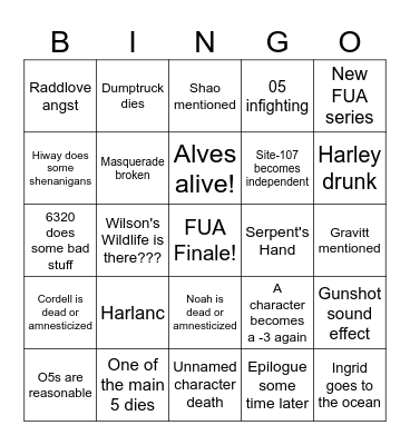 FUA Finale Bingo Card