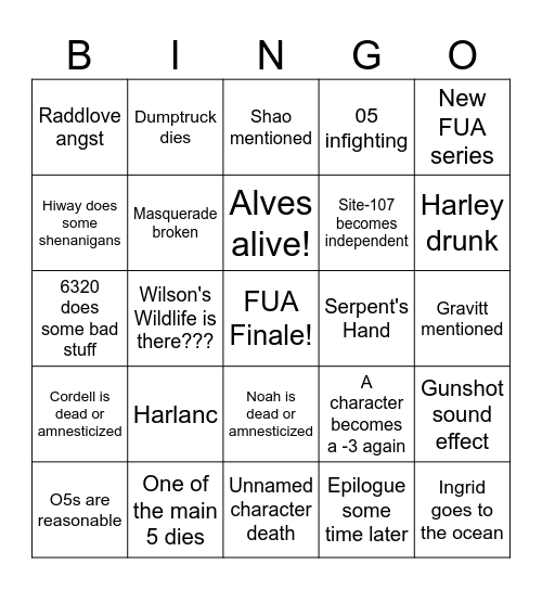FUA Finale Bingo Card