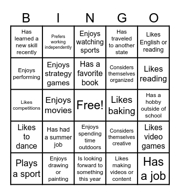 CLASS BINGO Card