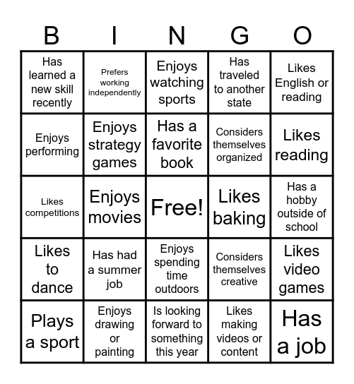 CLASS BINGO Card