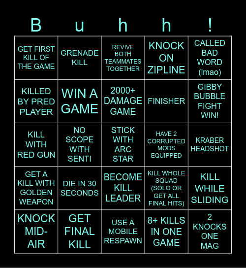 Apex Bingus S30 Bingo Card