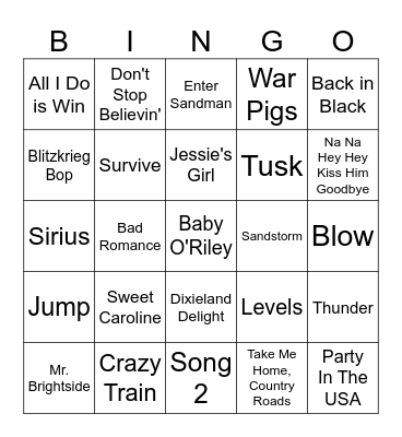 Football Anthems Bingo Card