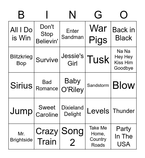 Football Anthems Bingo Card