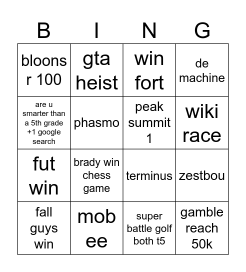 Vingo Bingo Card