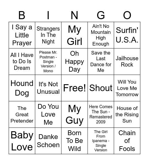 50/60s Bingo Card
