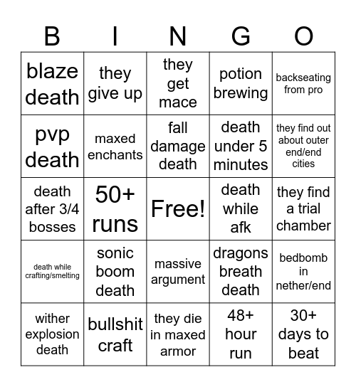 kai x speed minecaft all bosses Bingo Card