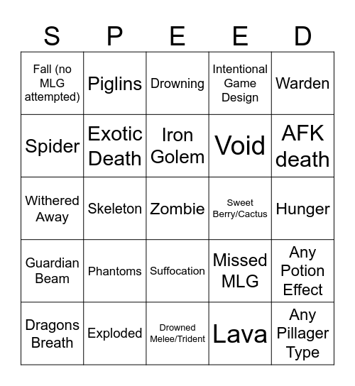 Speed x Kai Bingo Card