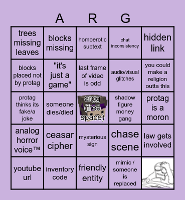 MINECRAFT ARG BINGO Card