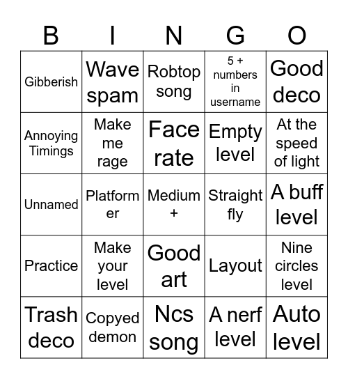 Recent tab Bingo Card