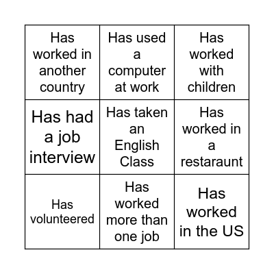 Experience BINGO Card