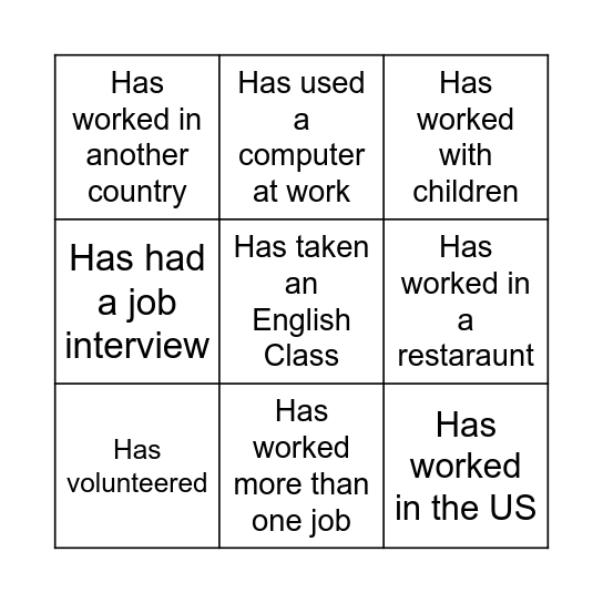 Experience BINGO Card
