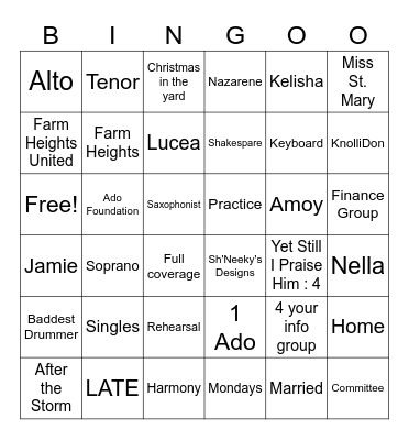 Adoracion Ministries Bingo Card