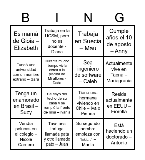 Bingo - Encuentra a alguien que... Bingo Card