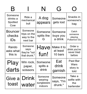 Bar Wars Bingo Card