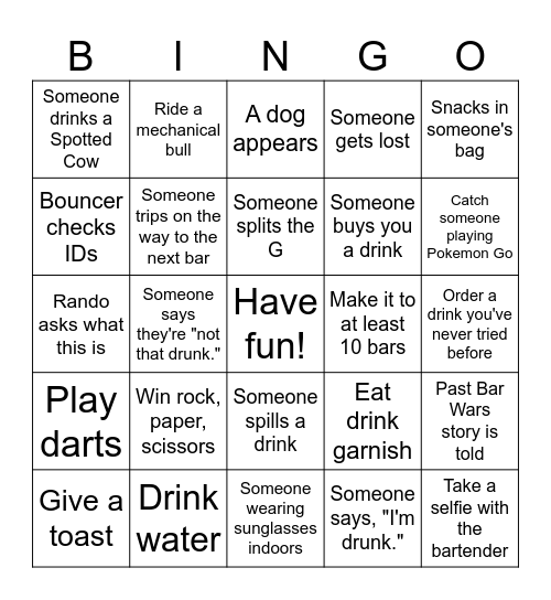 Bar Wars Bingo Card