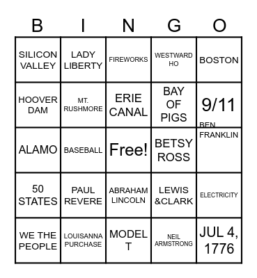 USA 250 YEARS Bingo Card