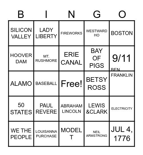USA 250 YEARS Bingo Card