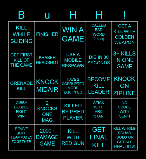 Apex Bingo Card