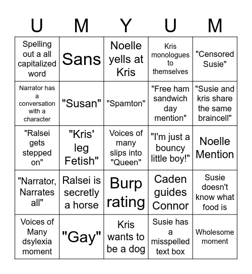 Deltarune Firends Bingo Card
