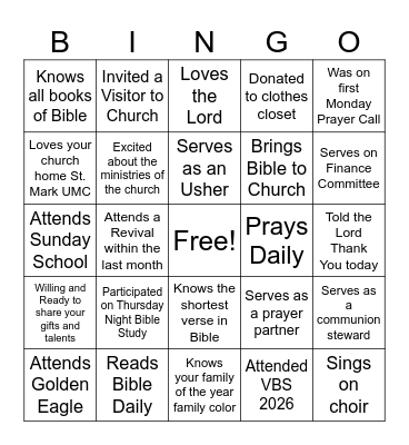Getting to Know Your Church Member Bingo Card