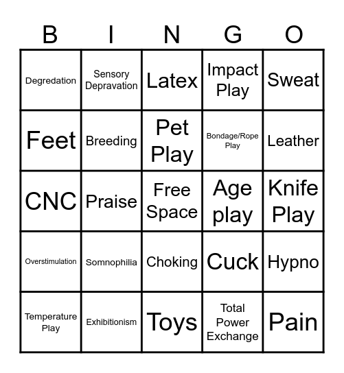 Kink Bingo Card