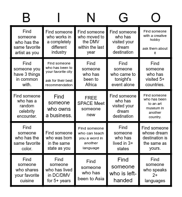 Supper with the Arts Bingo Card