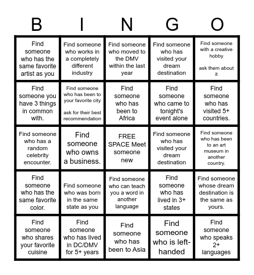 Supper with the Arts Bingo Card