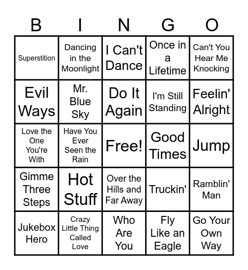 Jukebox Bingo Card