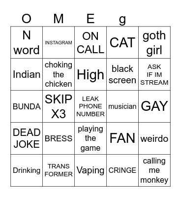 Omegle Bingo Card