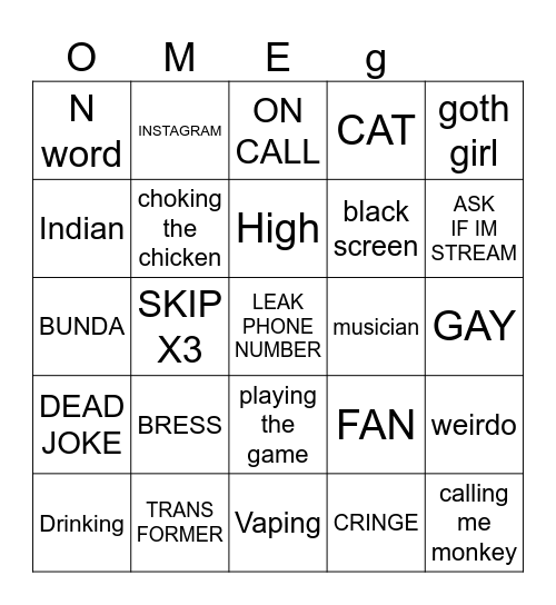 Omegle Bingo Card