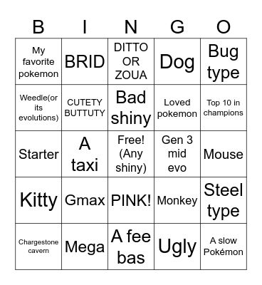 Shiny Pokémon Bingo Card
