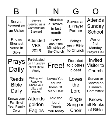 Getting To Know Your Church Member Bingo Card
