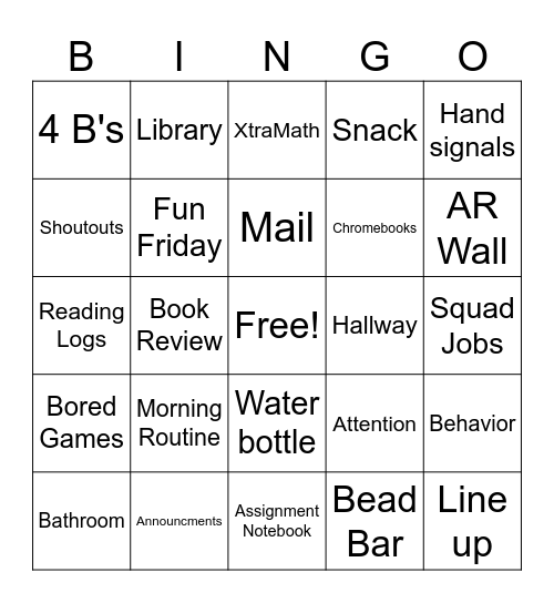Class Survival Bingo Card