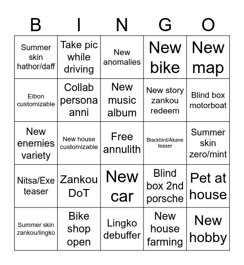 NTE 1.3 Prediction Bingo Card